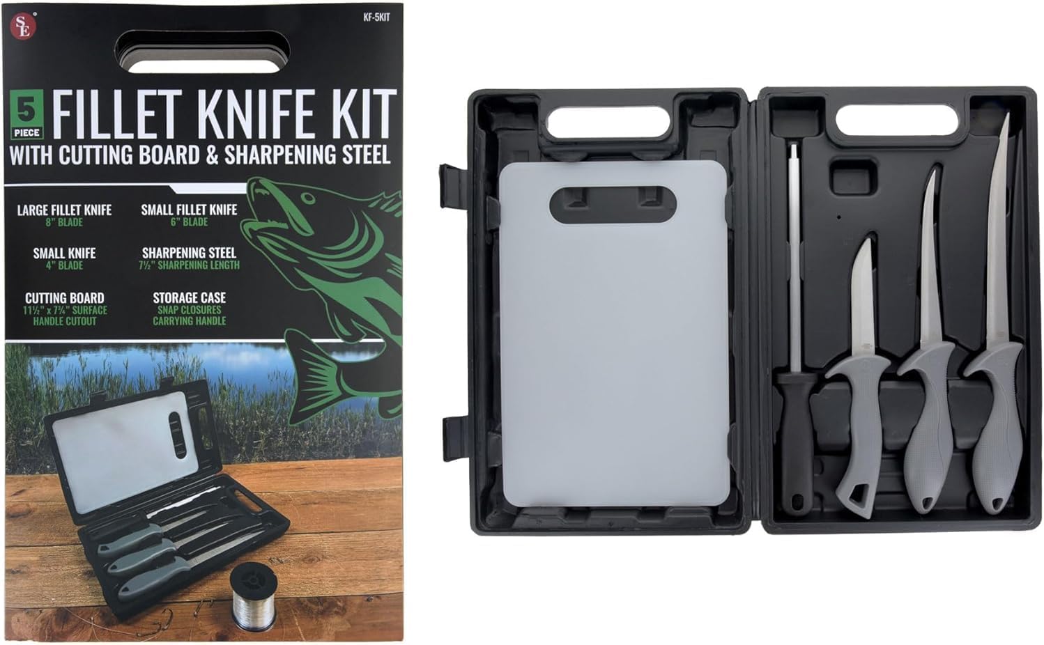 SE 5-Piece Fish Fillet Set, Multipurpose Set Ideal for Cleaning, Cutting, Trimming, and Descaling Fish, Includes Knife Sharpener and Carrying Case -KF-5KIT SE 5-Piece Fish Fillet Set, Multipurpose Set Ideal for Cleaning, Cutting, Trimming, and Descaling Fish, Includes Knife Sharpener and Carrying Case -KF-5KIT