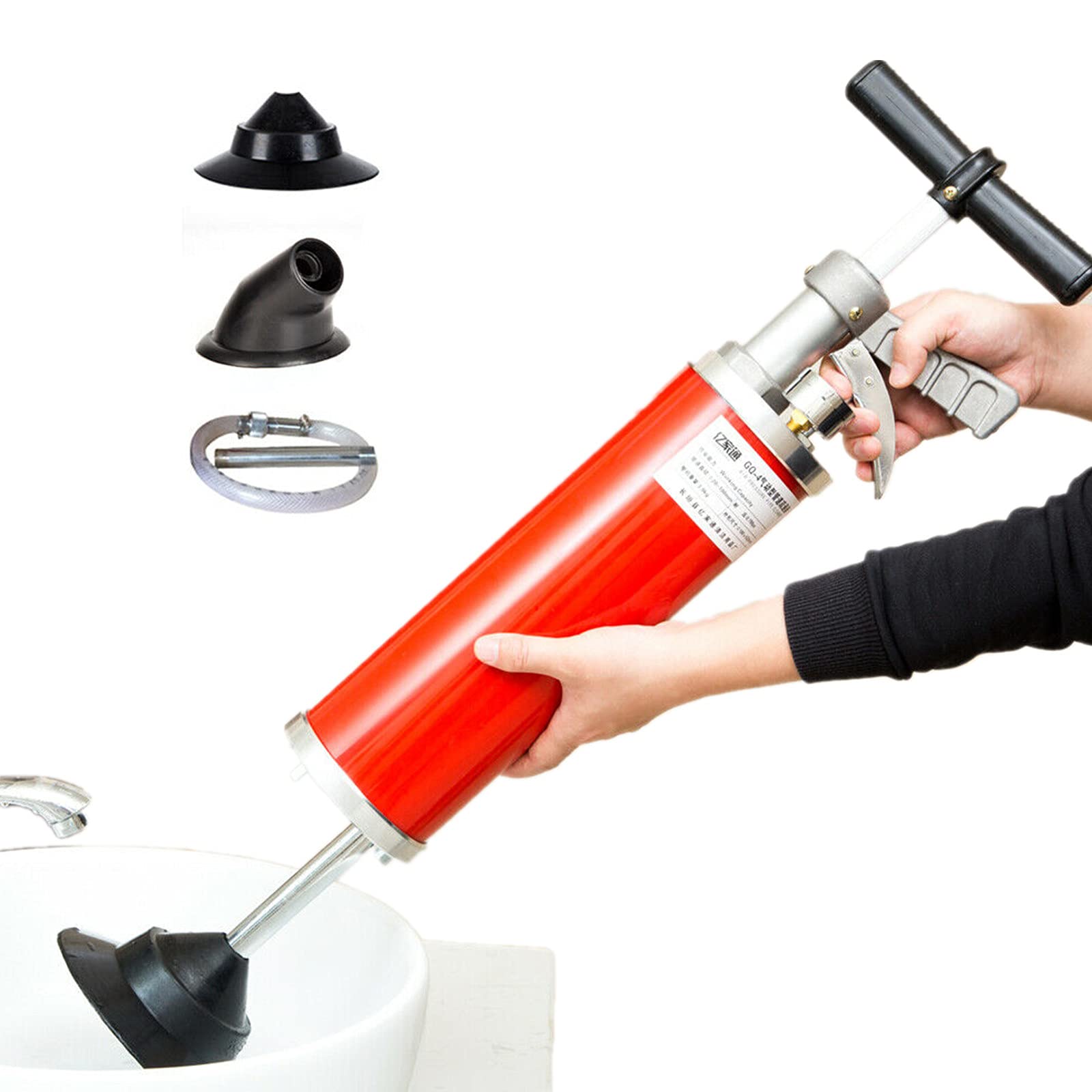 Desatascador de desagüe, bomba de limpieza multifuncional de 0,7 MPa, potente pistón de desagüe, bomba de limpieza para diámetro de tubo: 30 – 130 mm, inodoro, baño, ducha, cocina
