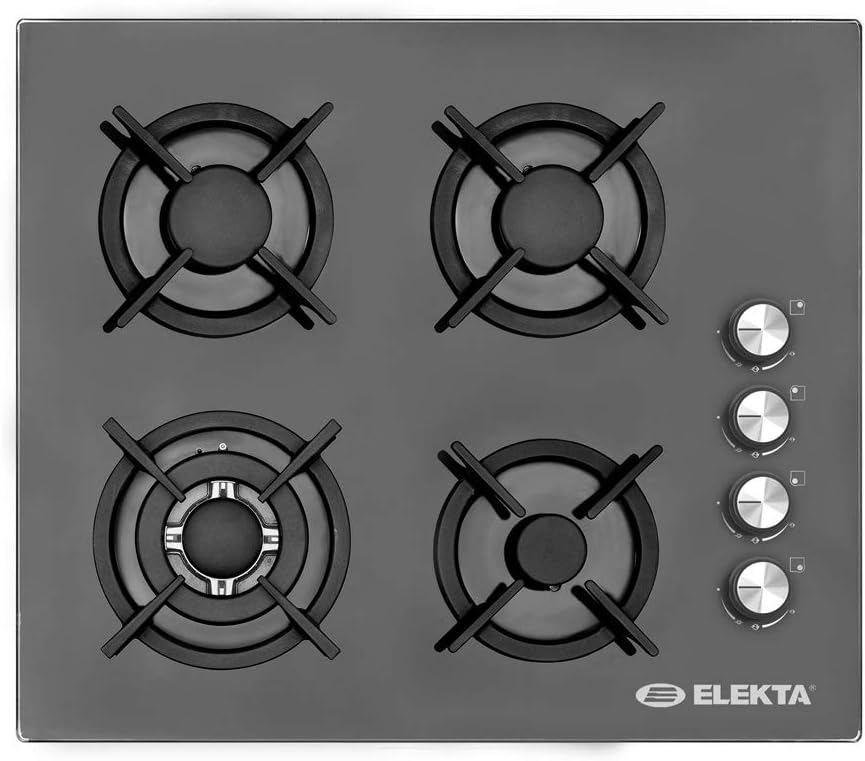Elekta 60cm 4 burners gas cooktop built-in gas hob tempered Glass Stove -toughened glass LPG/NG Dual fuel With full safety device โ FFD, Ignition from knob, Easy to Clean EGC-B507GB
