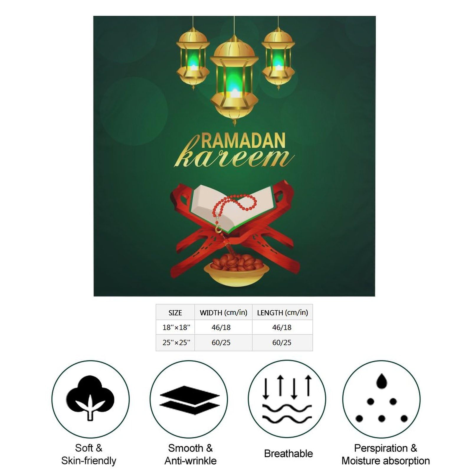 Csemeie Ramadan Kareem Bandana Hair Scarf Headband Adjustable Neckerchief for Men Women Decor