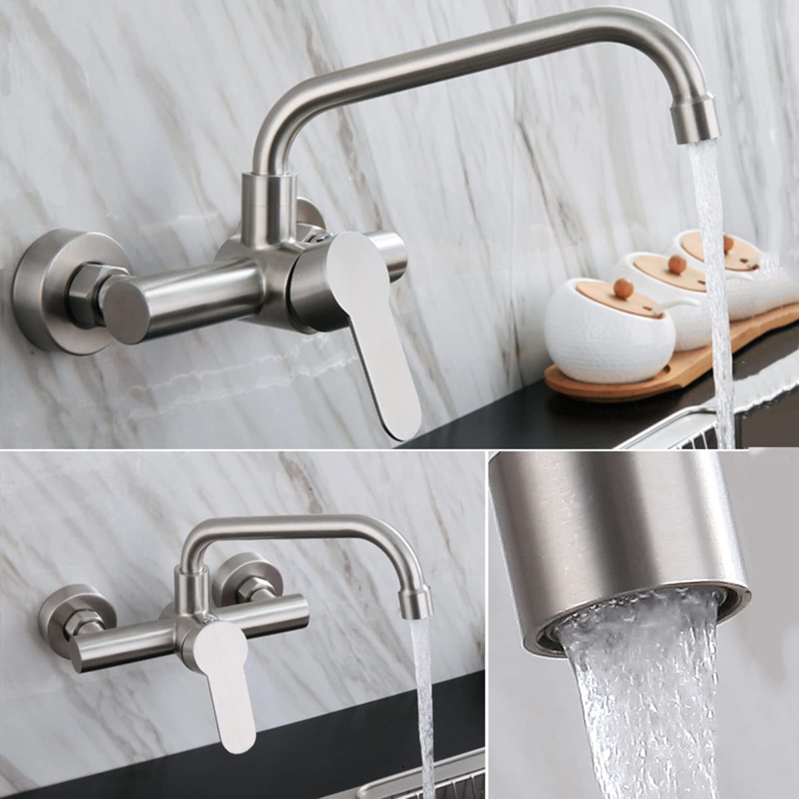 Amazon.co.jp: 壁取り付けキッチン蛇口、壁取り付けキッチン用シングル