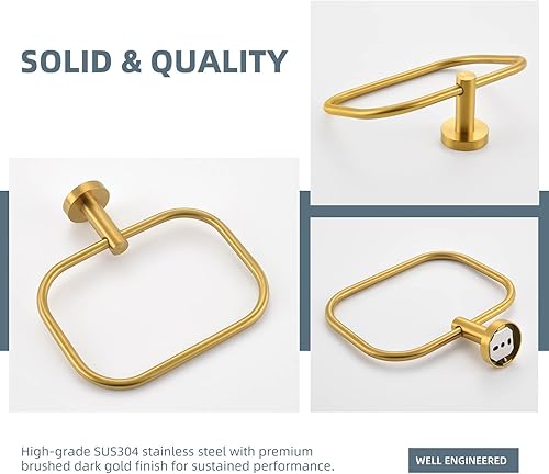 Miniatura 8 de Angle Simple Anillo de toalla cuadrado en oro latón, soporte de toalla de mano giratorio de acero inoxidable SUS 304 para baño, montaje en pared,