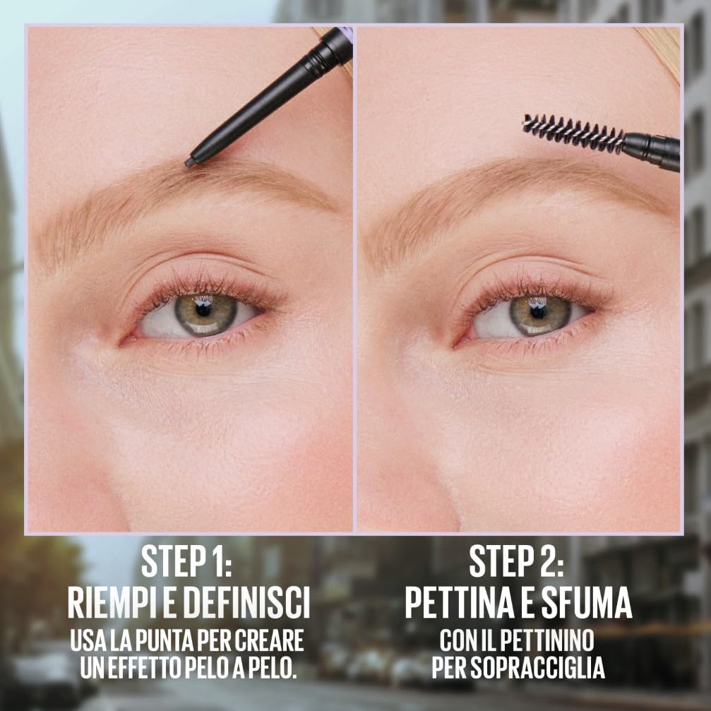 Maybelline New York Matita per Sopracciglia, Sopracciglia Definite, Formula Che Non Si Sfalda, Con Punta di Precisione e Pettinino, Brow Ultra Slim, Tonalità Black Brown, 7,2 g