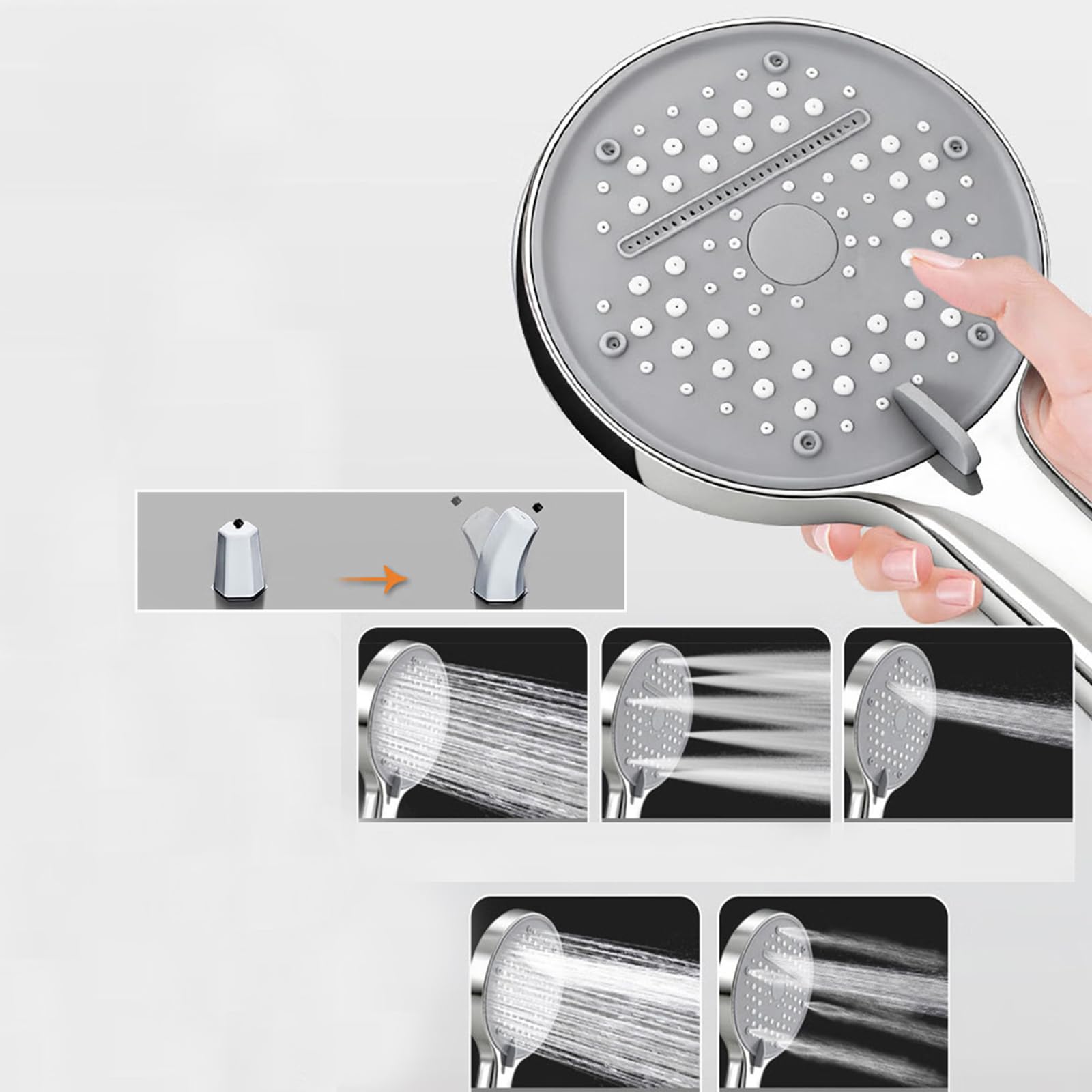 BiaoTeng Grifo para Bañera y Ducha 5 Modes Plata