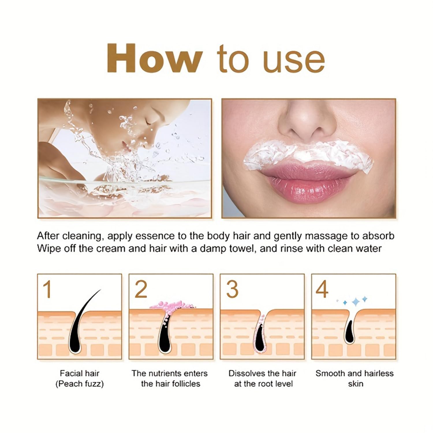 Crema depilatoria facial, removedor de vello de coco para labio superior y mentón para mujeres, removedor de vello facial para piel sensible al cuerpo, 1.75 onzas líquidas, crema de depilación suave y 7