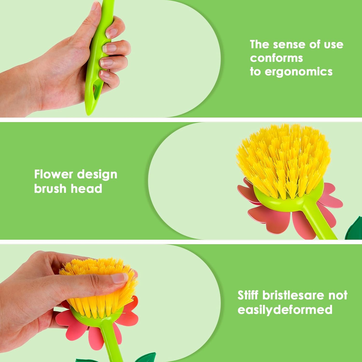 Long Handle Vegetable and Fruit Brush, Florganic Dish Brush with Vase, Long Handle Dish Brush Kitchen, for Cleaning Pot Pan Sink Kitchen Supplies Decorative Vase (2 Pcs) (Green/Blue)