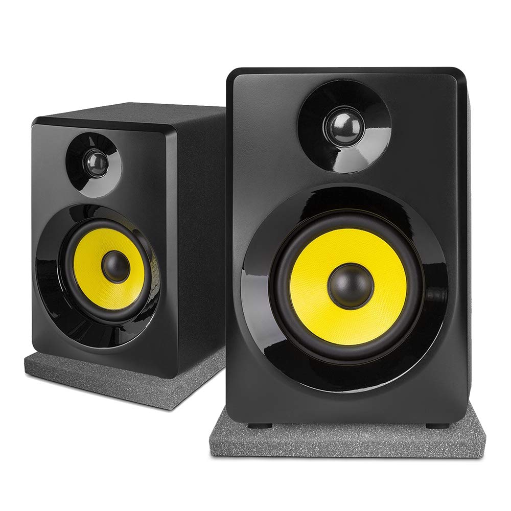 VONYX SMN50B Active Studio Monitors 5" Pair, 140W Powered DJ Speakers with Acoustic Isolation Foam Pads, Bass & Treble Controls for Home Studio Recording, Mixing & Multimedia Use, Black