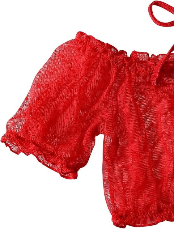 Image of Lilosy Sexy Stretch Ruffle Tie Sheer Mesh Lingerie Set Outfits
