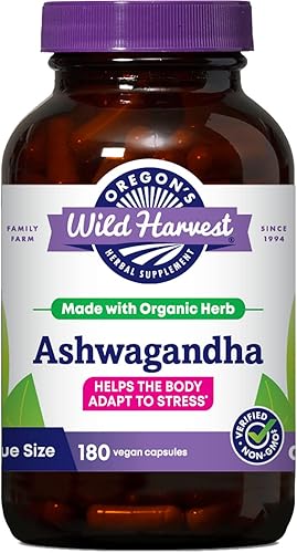 Oregons Wild Harvest Suplementos de hierbas orgánicos Ashwagandha sin OMG para aliviar el estrés apoyo inmunológico niveles de energía equilibrados