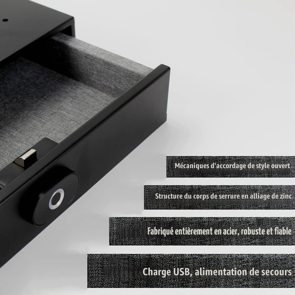 Coffre-fort intelligent à empreintes digitales, tiroir de sécurité caché avec déverrouillage tactile, boîtier de protection haute sécurité en acier renforcé, serrure biométrique