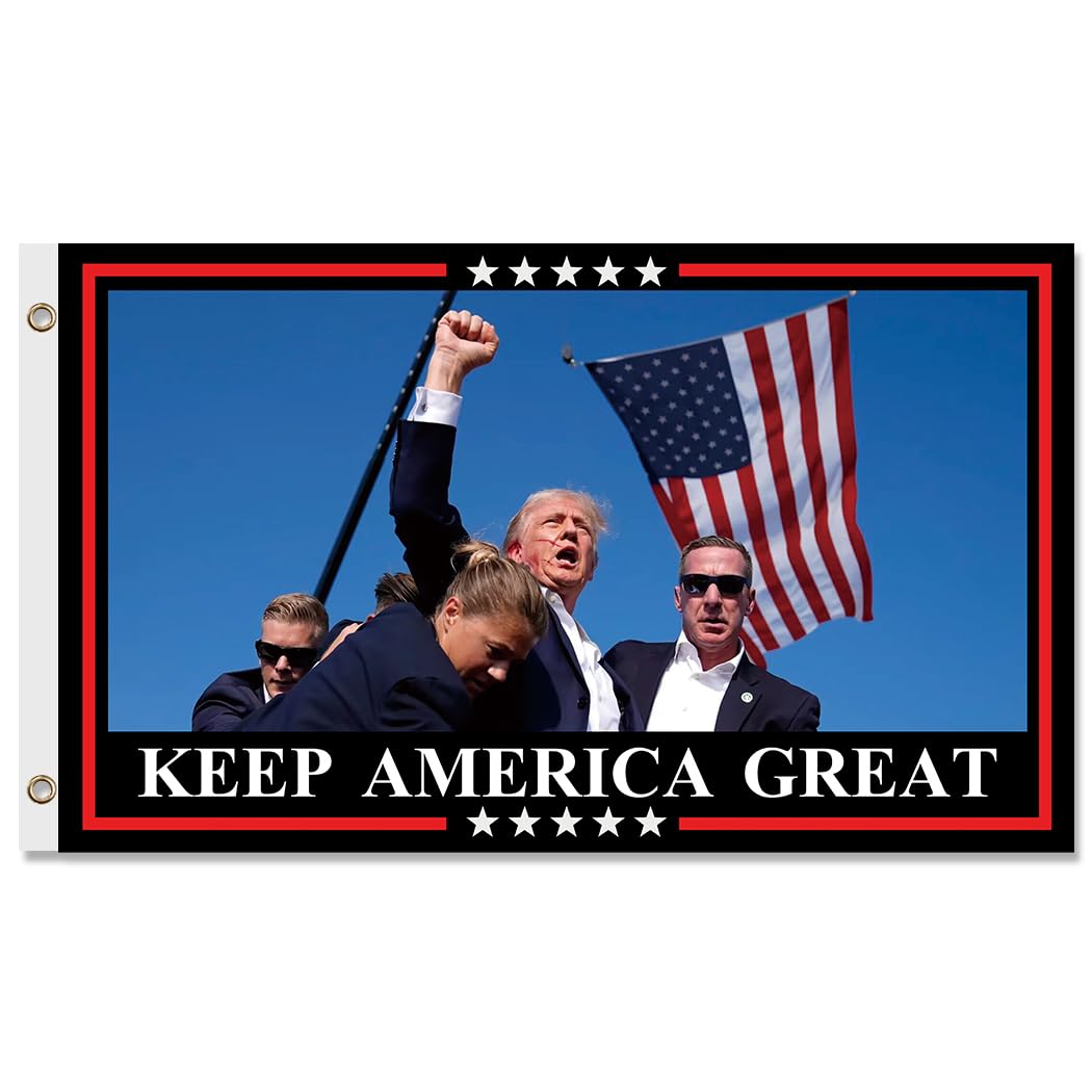 Trump Shooting Flags 3X5 Feet- Trump 2024 Keep America Great Flag Indoor Outdoor Banner Trump Shot Still Fighting Flags with Vivid Color for Garden,Lawn,Yard Home Decor