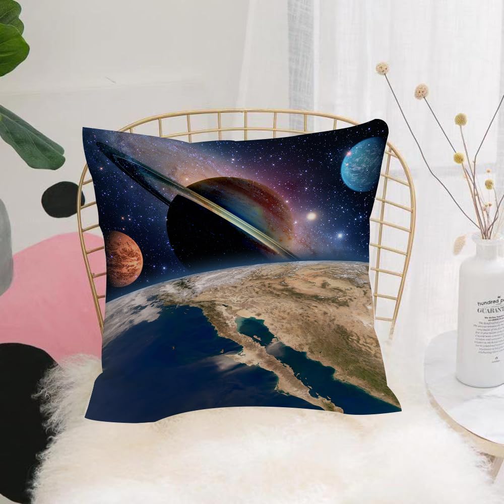 HYOSXW Cushion Cover,Throw Pillow Case Home Decorative for Living Room Bedroom Sofa Chair 16X16 Inch,Astrology Astronomy Earth Space Solar System Creation Saturn Planet Milky Way G,Pillowcase 40X40cm