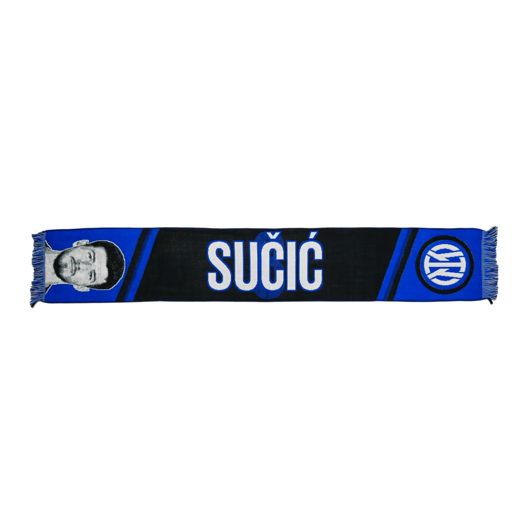 Inter Petar Sučić Jacquard Scarf, 100% Acrylic, Black/Blue/White, 135 x 22 cm