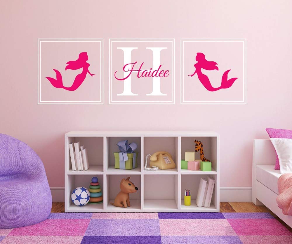 Personalized Custom Girls Name Mermaids Beauty Pattern Wall Decals Vinyl Removable Girls Baby Room Decorative Wall Sticker 100x32cm