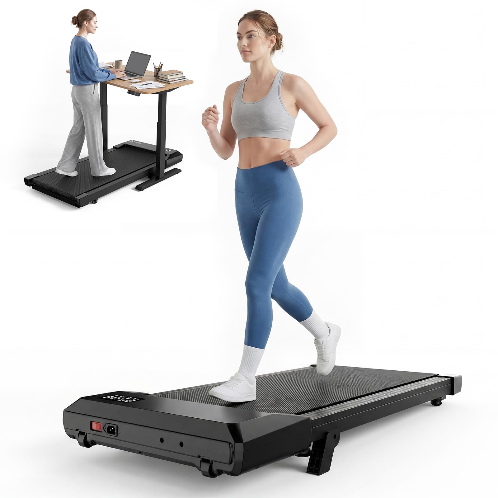 DeerRun Walking Pad mit 6% Steigung, Unter-Schreibtisch-Laufband für Home Office und Zuhause, Kompaktes Laufband mit App, Fernbedienung und LED-Anzeige, bis 136 kg