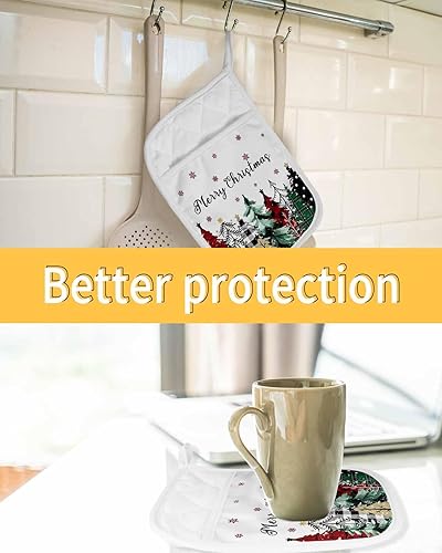 Miniatura 15 de Christmas 5Pcs Pot Holders for Kitchen, Non Slip & Heat Insulation Terry Cloth Potholder Set with Pocket, Thick Hot Pad Oven Mitts Trivet Coaster