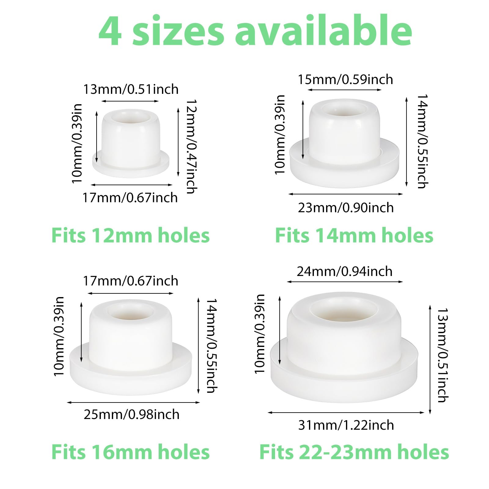 24 Pcs Bathtub Jet Covers, Rubber Holes Plugs Waterproof Bathtub Plug Set Stoppers Plugs 4 Sizes Tub Drain Cover Fit for 12, 14, 16, 22-23 mm Inner Diameter (White)