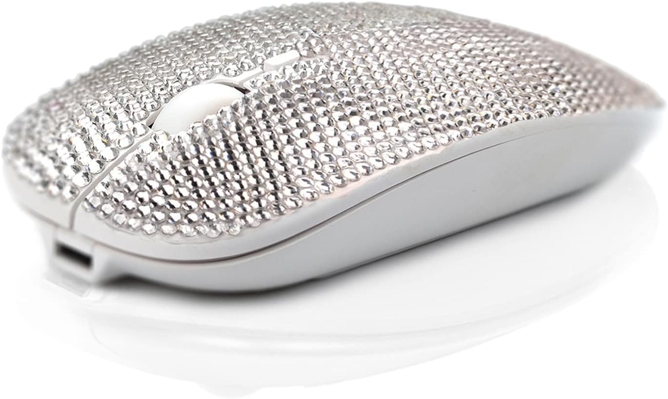 blingbybriBling Wireless Mouse Sparkly, Silver Rhinestone Glitter Computer Mouse Wireless with USB Receiver for Girls, Bedazzled Cute Mice for Laptop, PC, Notebook, MacBook Gift