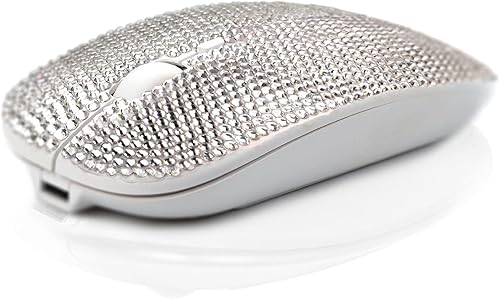 Bling - Ratón inalámbrico brillante, con diamantes de imitación plateados, con receptor USB para niñas, bonitos ratones deslumbrantes para laptop,