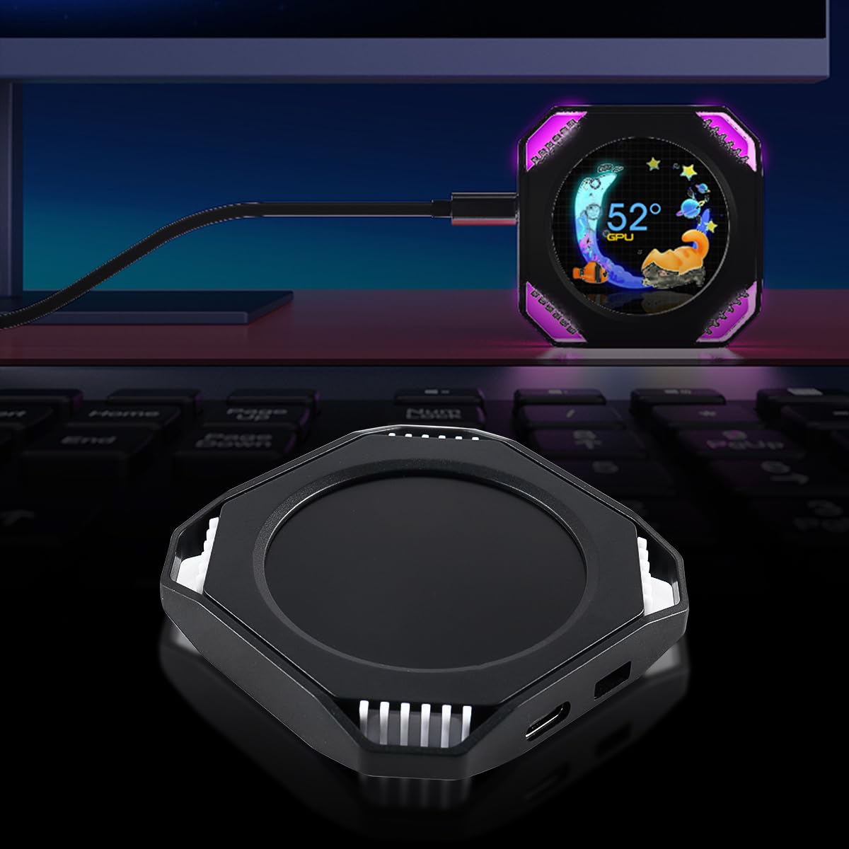 Monitor de temperatura de computadora de 2,1 pulgadas, pantalla de refrigeración líquida con monitor USB dinámico DIY, kit de actualización de pantalla LCD con enfriador de CPU y GPU RGB