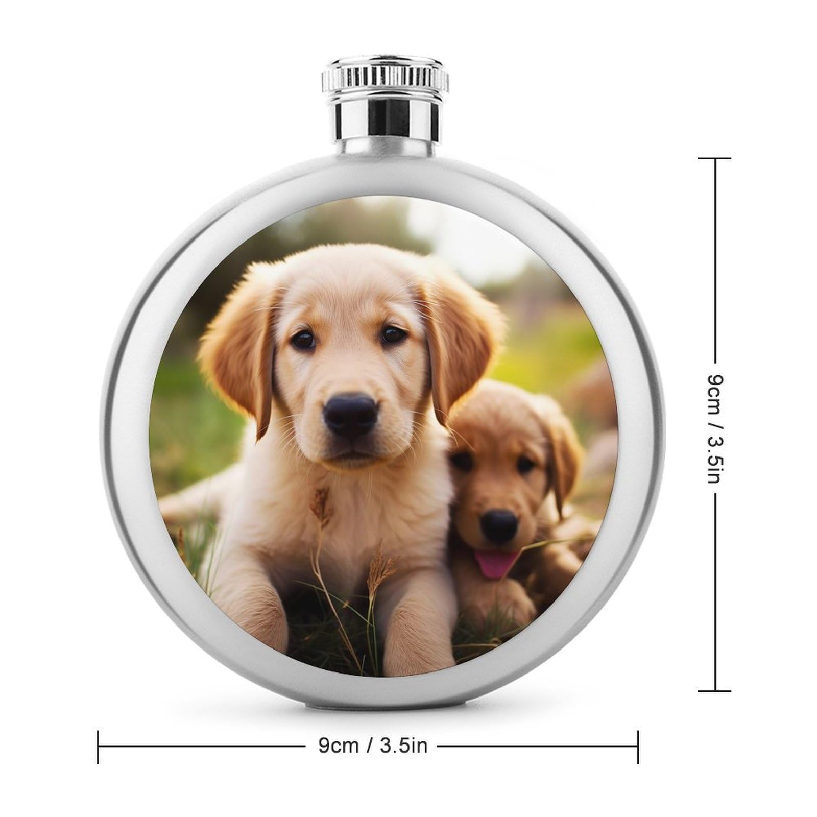 Stainless Steel Wine Bottle Liquor Container Cute Golden Retriever Puppy Print Leak Proof Hip Flask Durable for Camping Hiking Travel Festivals