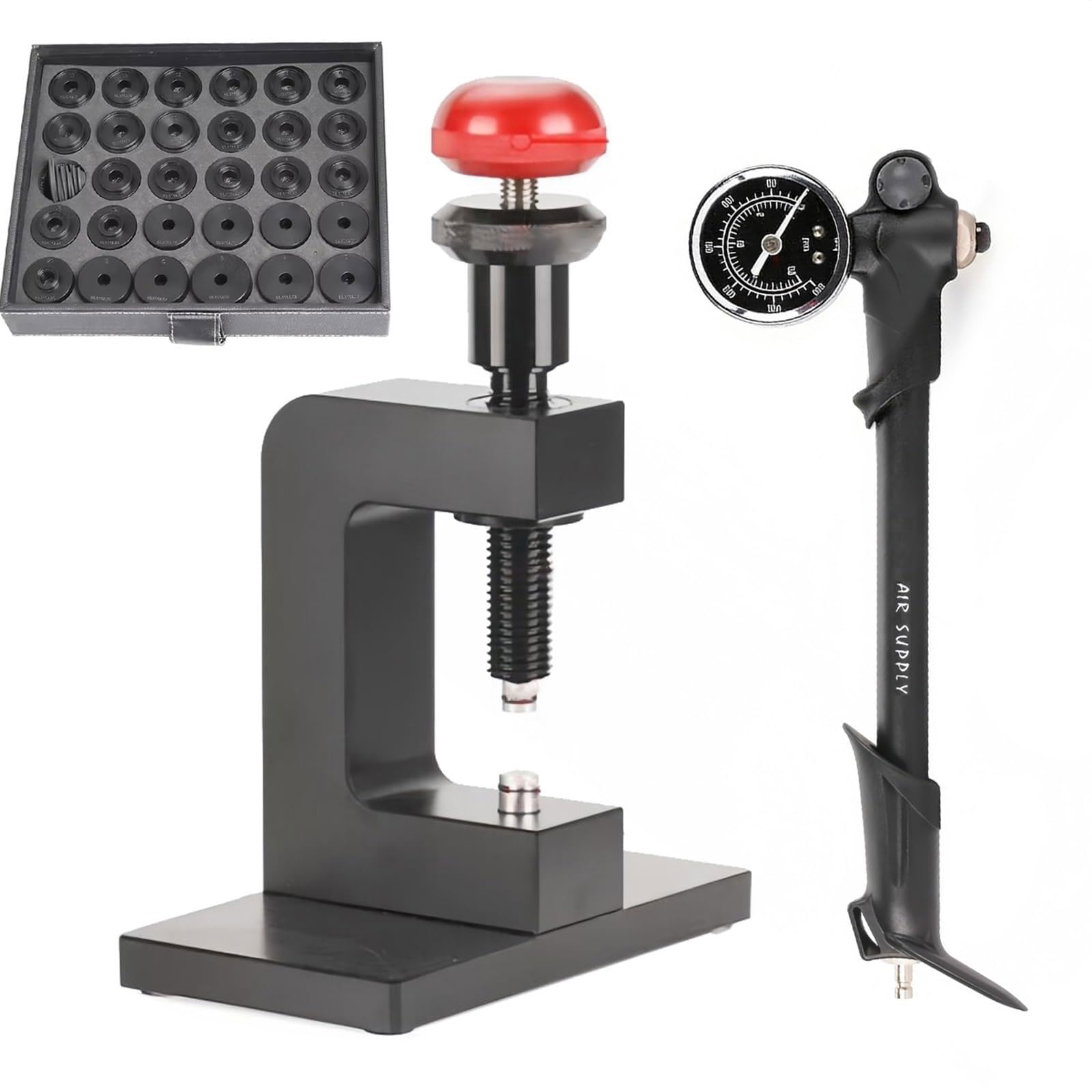 Air Pump Watch Case Opener Tool Kit - 360 Rotating Hose 29 Dies - Professional Watch Repair Set