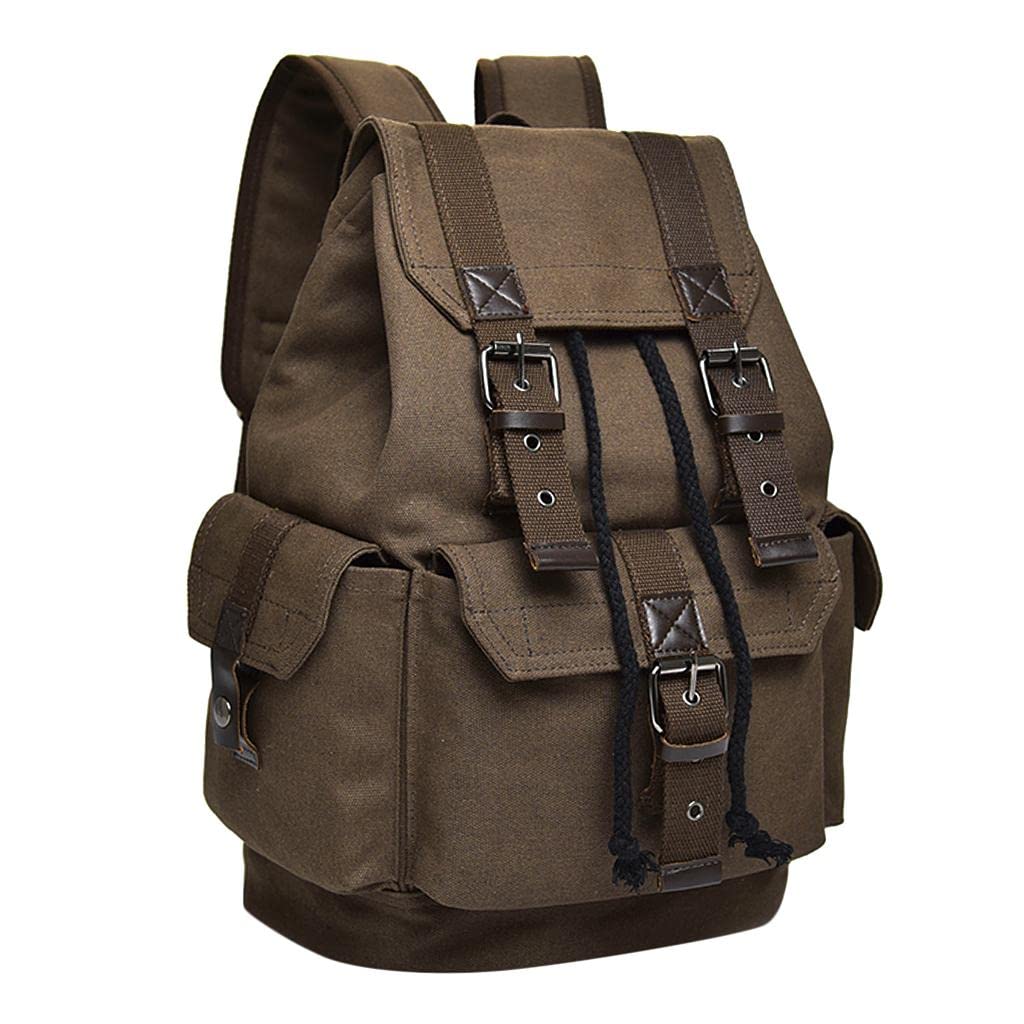 Suammiitstrieadea Mochila de lona vintage para hombre, mochila escolar, bolsa de camping, color café, Café 43 x 30 x 20 cm, as description