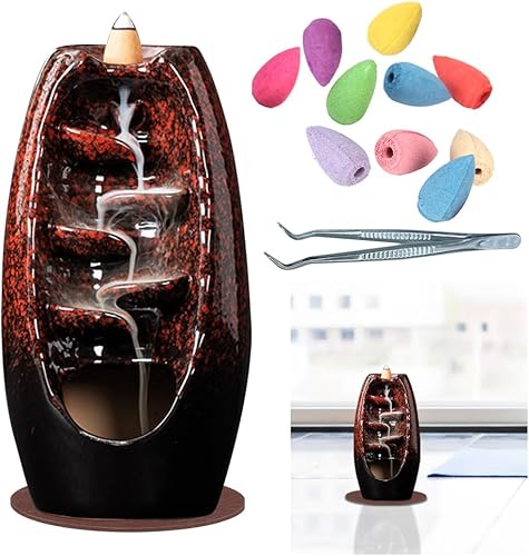 Miniatura 7 de Quemador de incienso de cerámica con 10 conos, decoración de cono de incienso en cascada con alfombra, adorno de aromaterapia, decoración del hogar