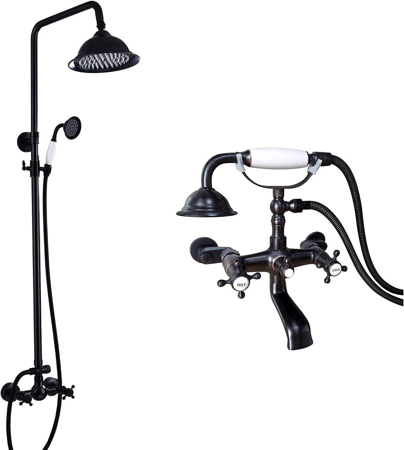 Oil Rubbed Bronze Bathroom Shower Faucet Rain Mixer 8 Inch Luxury Round