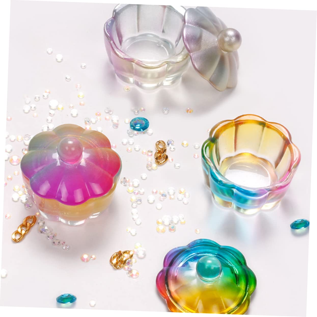 FRCOLOR 9 piezas Nail Art Crystal Vasos Multifunción Cuenco Monómero Cuenco de Nail-tech Accesorios Profesional Manicura Vaso de Manicura Uñas Dappen Platos Platos Vidrio Polvo Forma de Pétalo