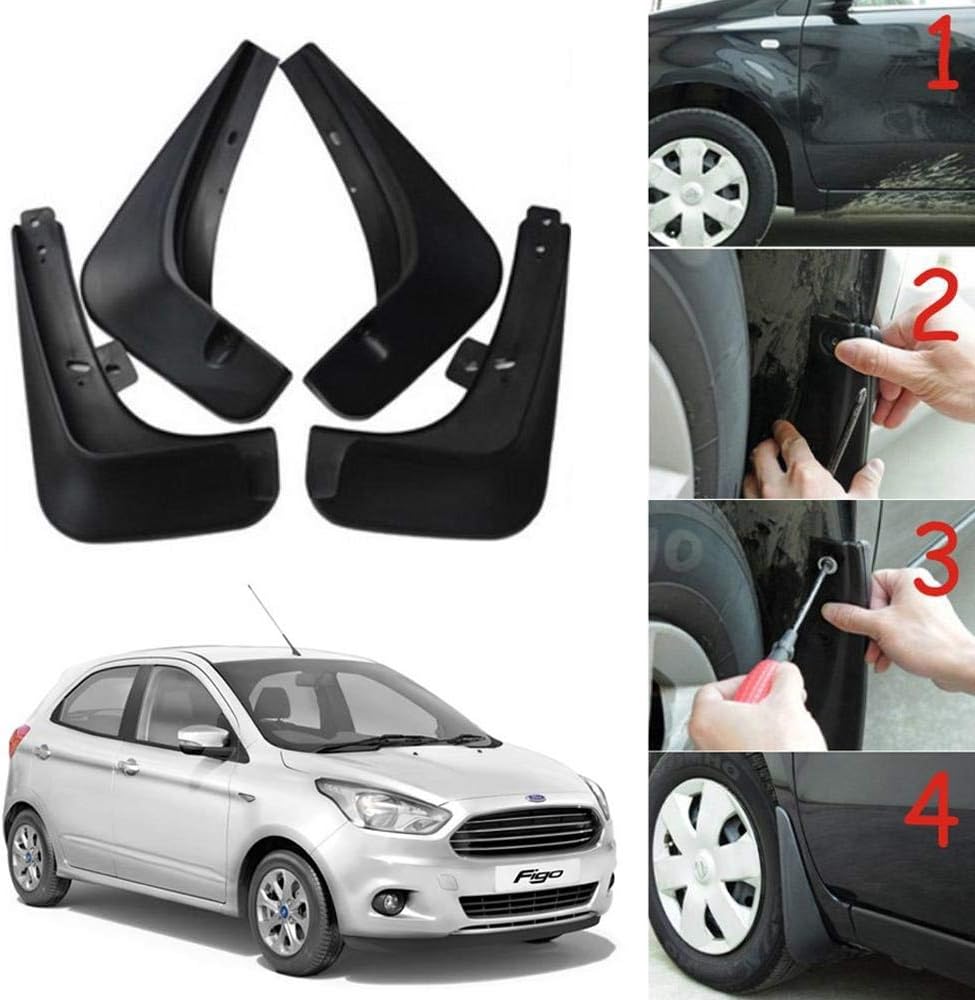 Oshotto (O.E.M Fitting Cup Type) Mud Flap/Splash Guard Compatible with Ford FIGO 2016,2017,2018,2019,2020 (T-II) (Set of 4)