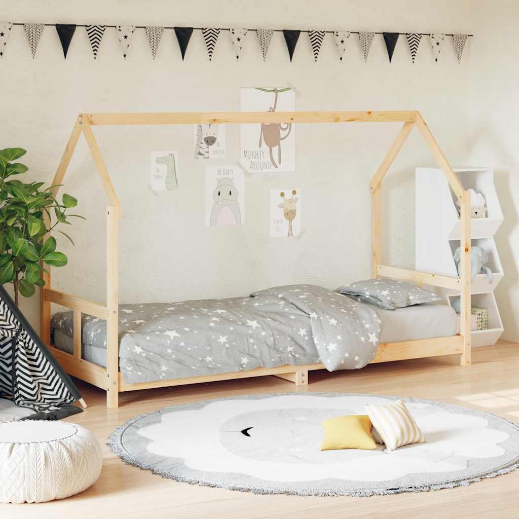 Łóżko dziecięce 80 x 200 cm z litego drewna sosnowego z listwami ze sklejki, z regulacją wysokości, przebudowa, składane, z kratką ochronną, miejscem do przechowywania, idealne dla małych