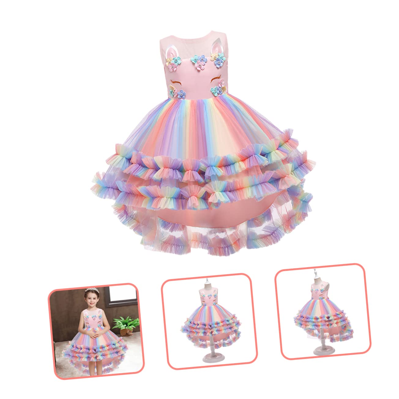 LIFKOME tutù Gonna di Garza per Bambini Costume Cosplay per Feste Abito di Tulle Sottoveste Abito da Festa di Compleanno Vestito di Paillettes per Le Ragazze Cosplay Cotone Rosa