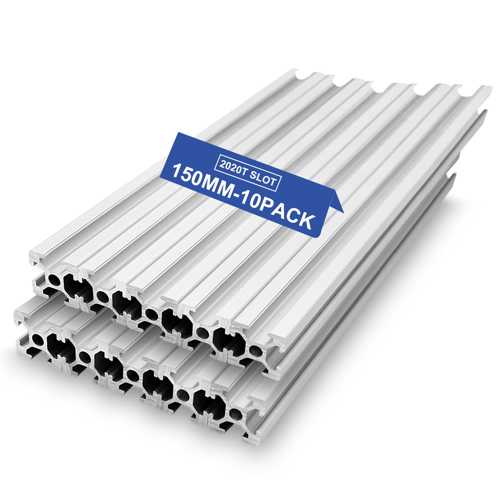 10PCS T Slot 2020 Aluminum Extrusion European Standard 150mm(5.9 inch) Length Anodized Extruded Aluminum for CNC DIY 3D Printer and Industrial Bracket Making Silver