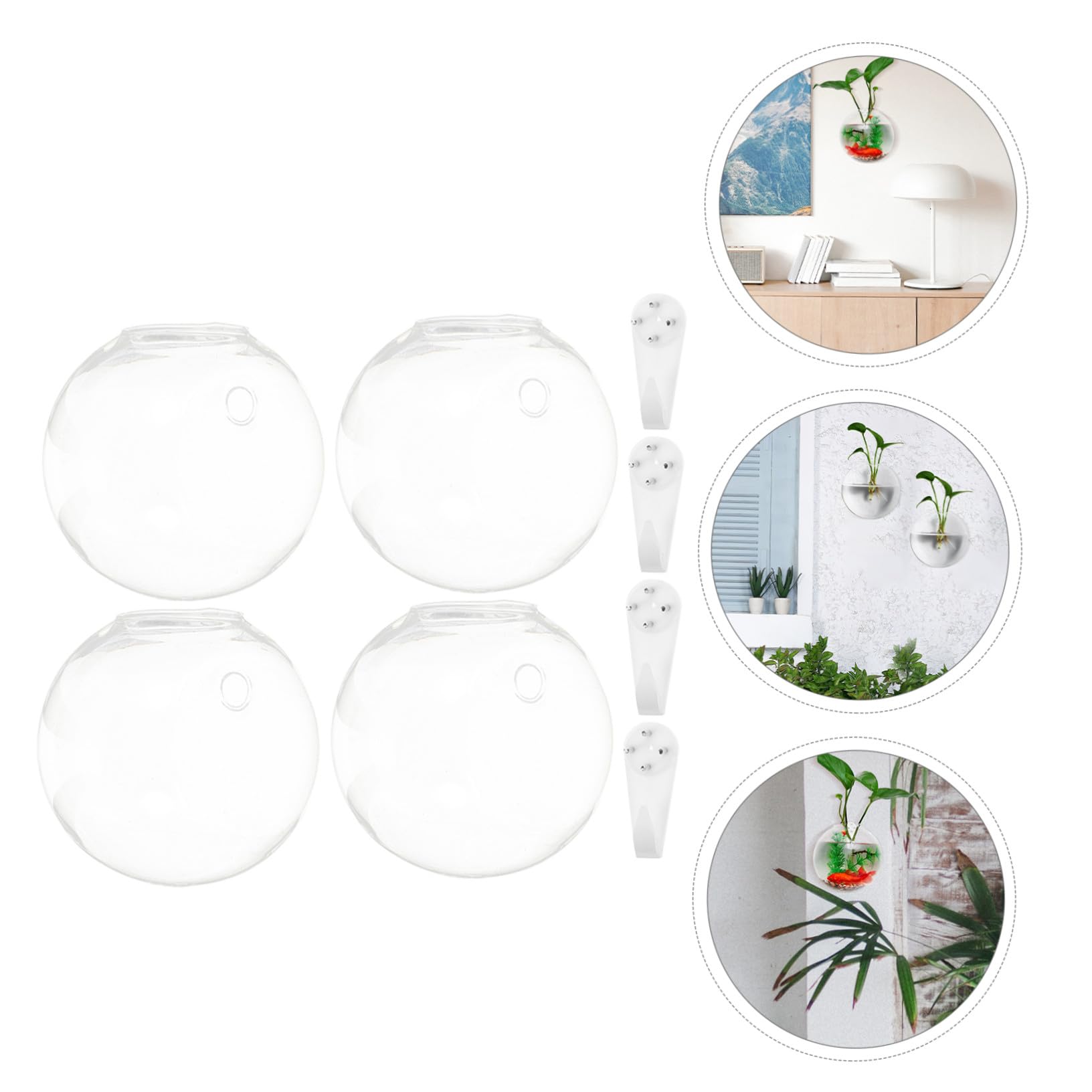 PRETYZOOM 4 Pièces Lot de Vases Muraux Verre pour Hydroponie Pots Transparents Ronds pour Propagation Décoration Suspendue pour Maison et Bureau