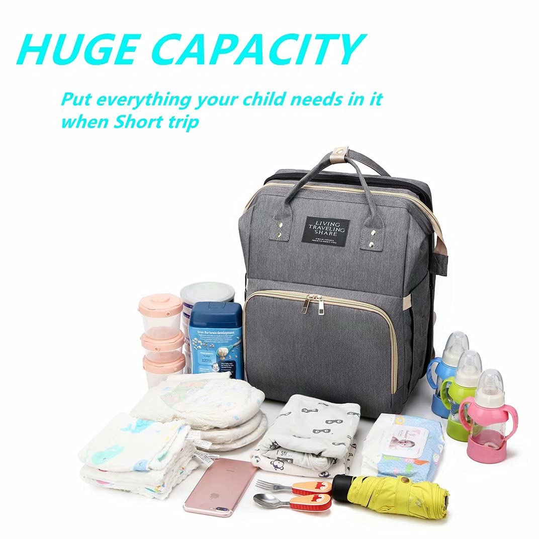 Mochila de pañales para bebé, de gran capacidad, organizador para cuna de viaje, mochila con alfombrilla y correas para cochecitos, bolsas aislantes para calentar botellas (gris claro),