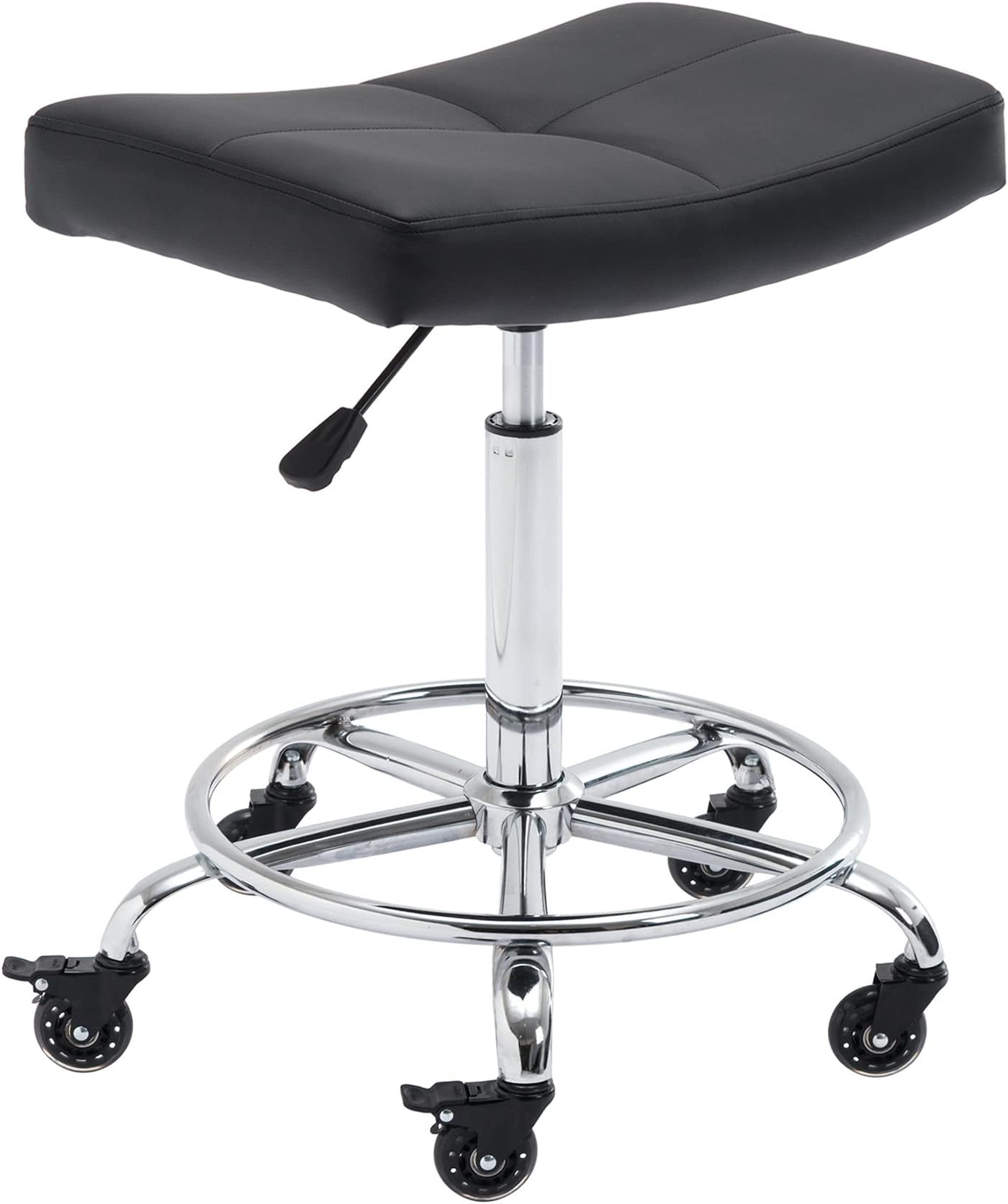 Adjustable Rolling Stool with Extra Wide Seat, Lockable Rubber Wheels & Footrest - Swivel Stool Chair for Kitchen, Lab, Office, Salon, Home (Black, 19''-24'')