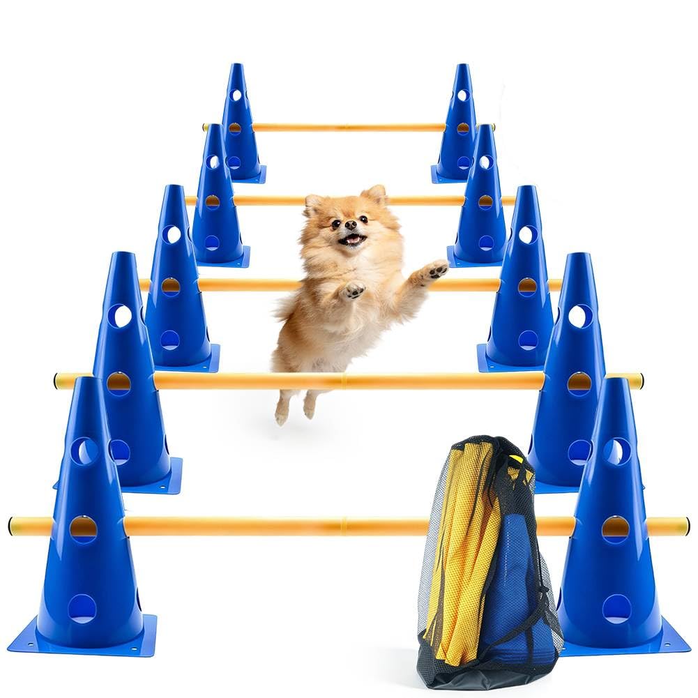 Agility - Juego de 10 conos y 5 barras de entrenamiento ajustables, juego de obstáculos para entrenamiento de coordinación, juego de obstáculos deportivos para niños, perros, deportes de equipo