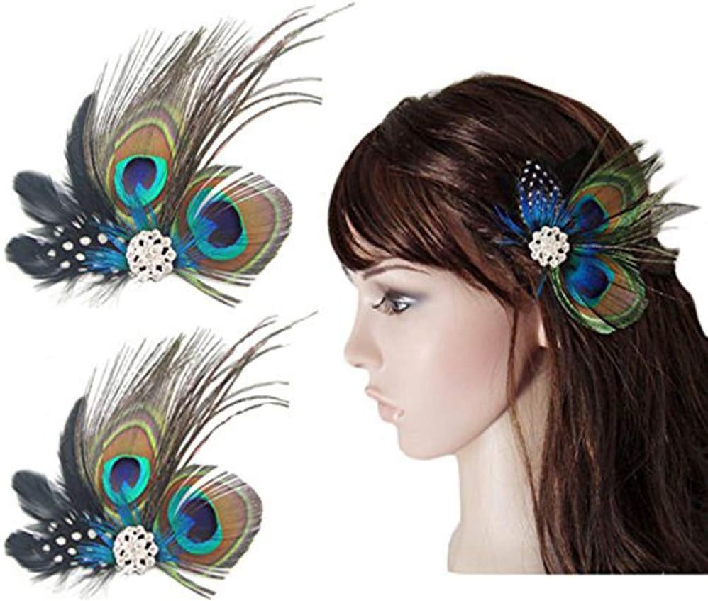 Set of 2 Butterfly Peacock Feather Hair Clip Pins with Rhinestones, Wedding Dance Party Hair Accessory, Bridesmaid Gift Peacock Accessory