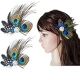 Comidox Hair Clip, Cute Peacock Feather with Rhinestones, Charming Peacock Headpiece Feather Hair Accessories for Women, Weddings, Parties, Halloween, Set of 2