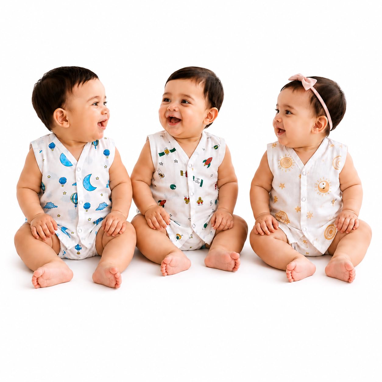 Baby Muslin Sleeveless Romper Gift Set | 100% Soft Cotton Front Open Jhabla for Newborn Baby Boys & Girls | Breathable All Season Wear | Snap Button Onesie | Infant Clothing Set (Pack of 3)-picture-53