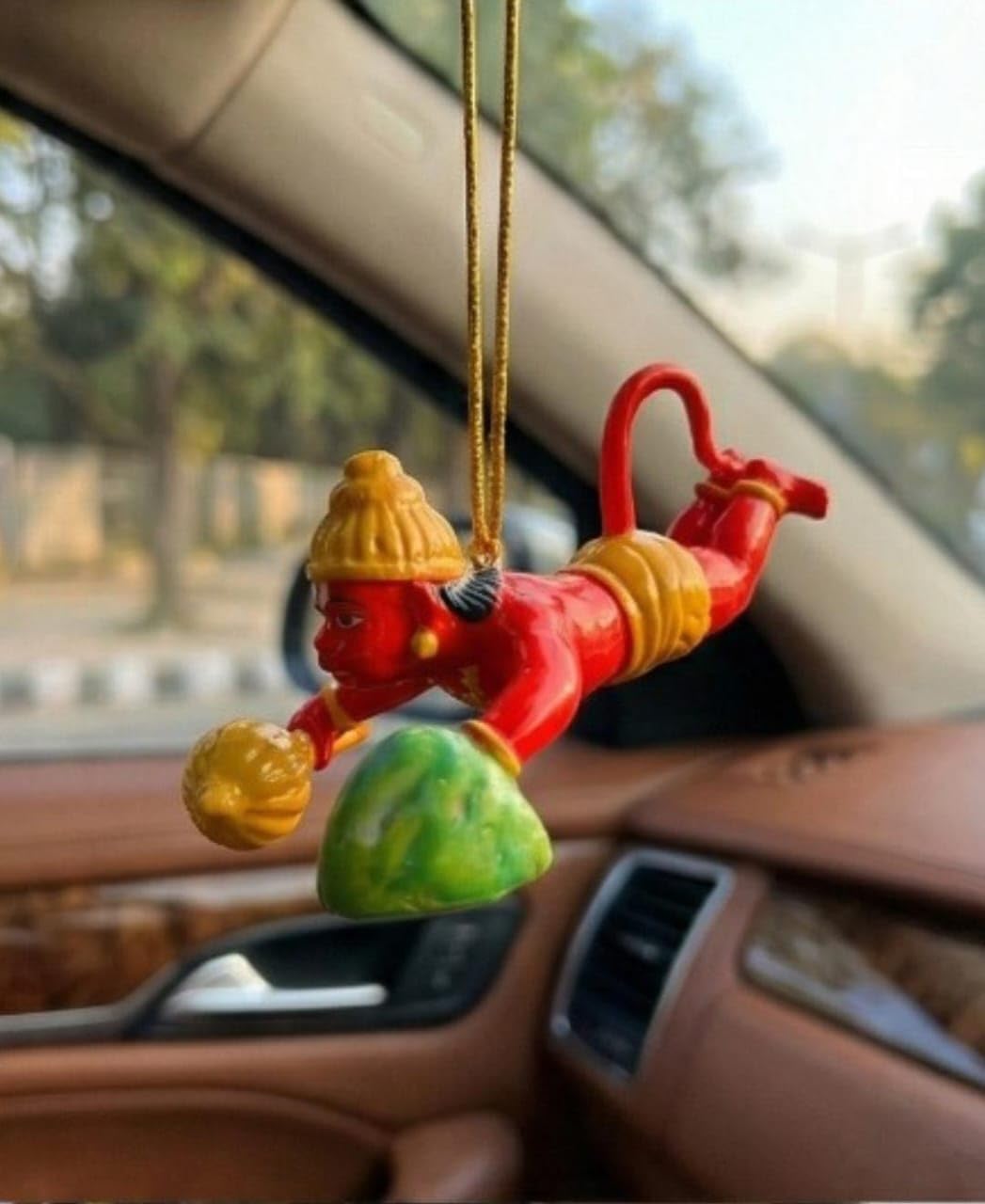 Flying Lord Hanuman for Car Hanging Ornament | Handmade Decorative Car Hanging Accessory | Door Window Hanging Hanuman Ji Idol for Car Dashboard (Kesari Hanuman)-image-29