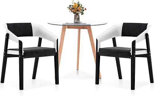 ivinta Juego de mesa de comedor pequeña para 2 mesa de comedor redonda de cristal con dos sillas de comedor de plástico negro juego de mesa de