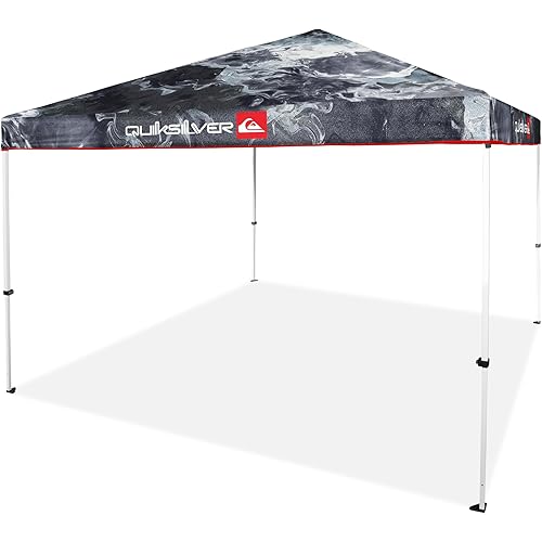 QUIKSILVER 10x10 Pop Up Canopy – UPF 50+ Outdoor Beach Tent with One-Push Setup – Portable Shade Shelter for Beach, Tailgate, Festivals, Camping – Water-Resistant Folding Gazebo with Wheeled Bag