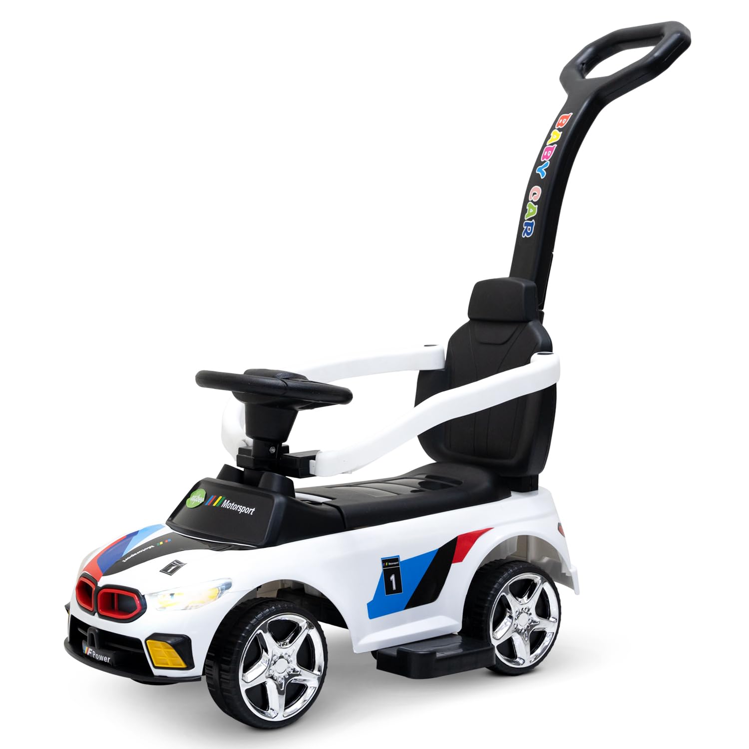Baybee Drift Pro Ride on Car for Kids, Push Car for Toddlers with Music, Light, Safety Bar & Push Handle | Baby Ride On Car Toy for Toddlers | Baby Car for Boys Girls to Drive 1-3 Years (White)