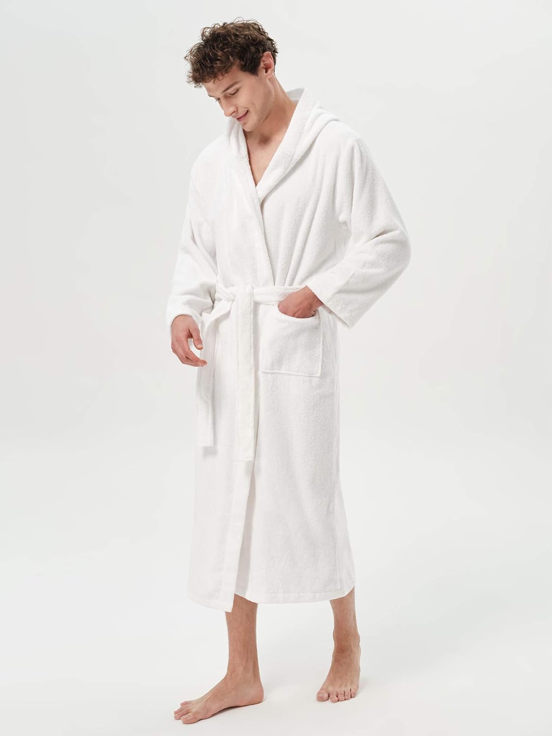 SIORO Mens Terry Hooded Bath Robe, Soft Plush Long Cotton Towel Robes for Spa, Shower, Full Length Big and Tall Bathrobes - Image 4