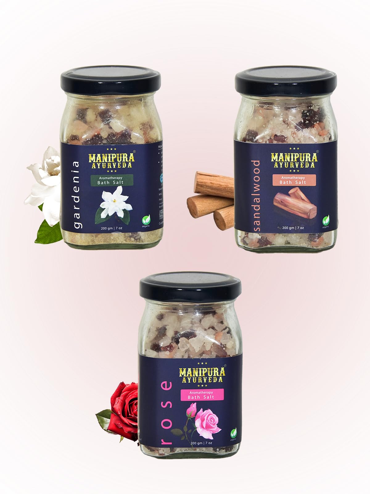 Bath Salt Combo – Gardenia, Rose & Sandalwood | Made with Epsom, Dead Sea & Himalayan Rock Salts | 200g Each (Pack of 3) | Relaxing & Skin-Soothing Spa Soak-image-38