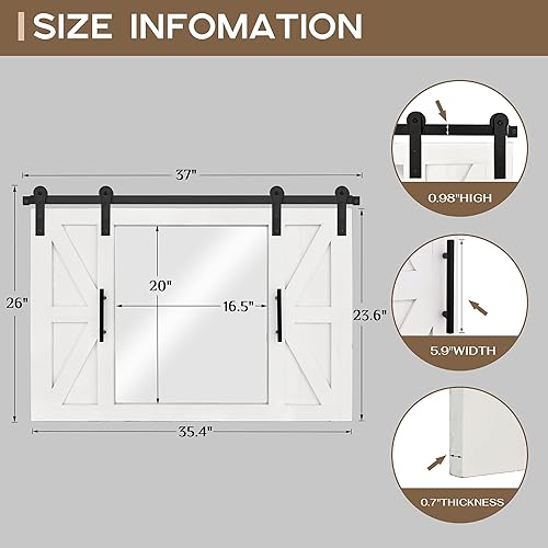 Miniatura 4 de COGOOD Espejo de pared con marco de madera rústica de 37 x 26 pulgadas, para baño, sala de estar, entrada, decoración de pared, color blanco
