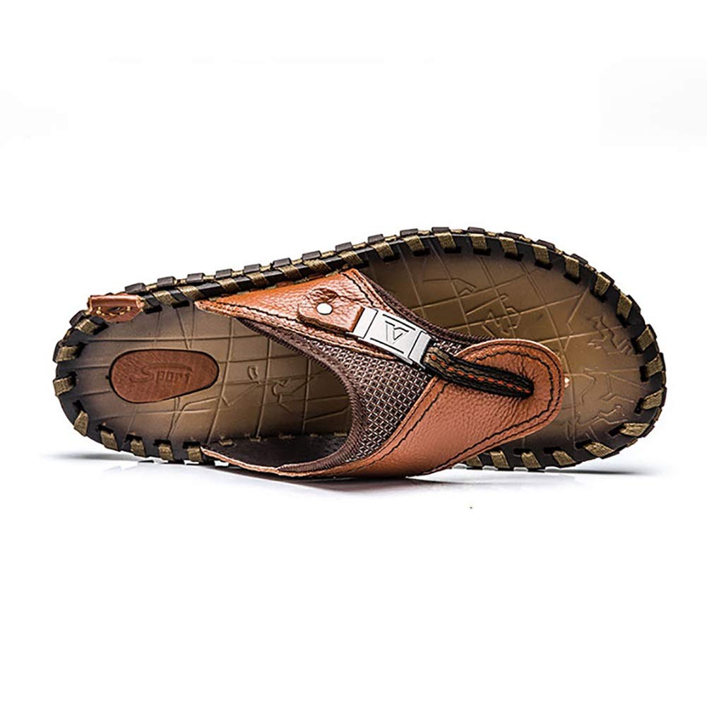 G&F Klapki letnie buty plażowe ze skóry bydlęcej wygodne gumowe miękkie dno wypoczynek (kolor: brązowy, rozmiar: 39)
