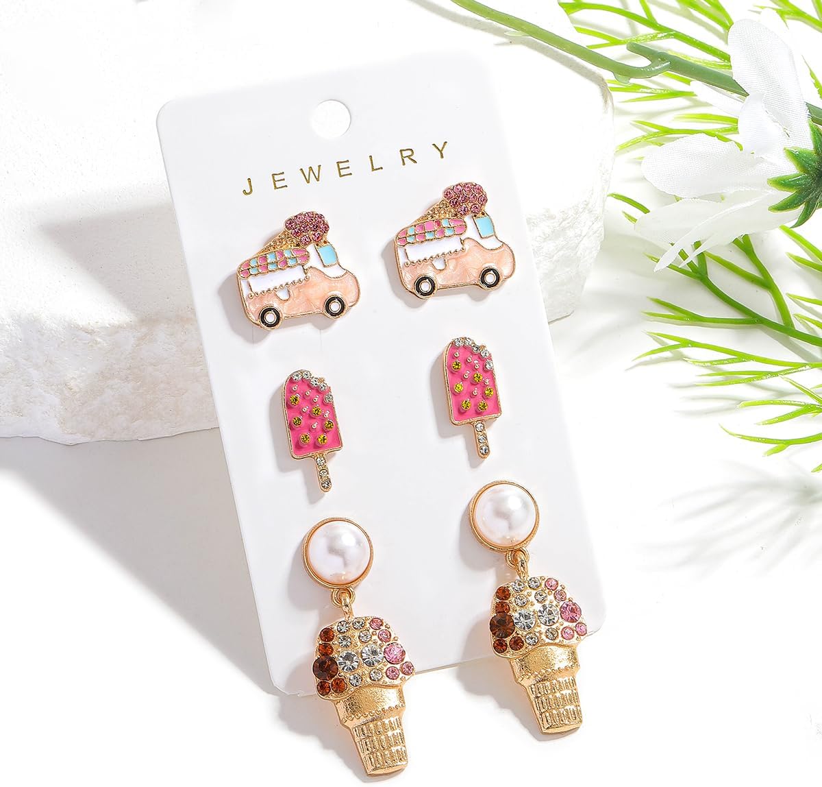 Food Drink Stud Earrings Set for Women, Cute Food-themed Statement Earring Studs with Rhinestone, Fashion Summer Fun Jewelry Gifts - Image 2